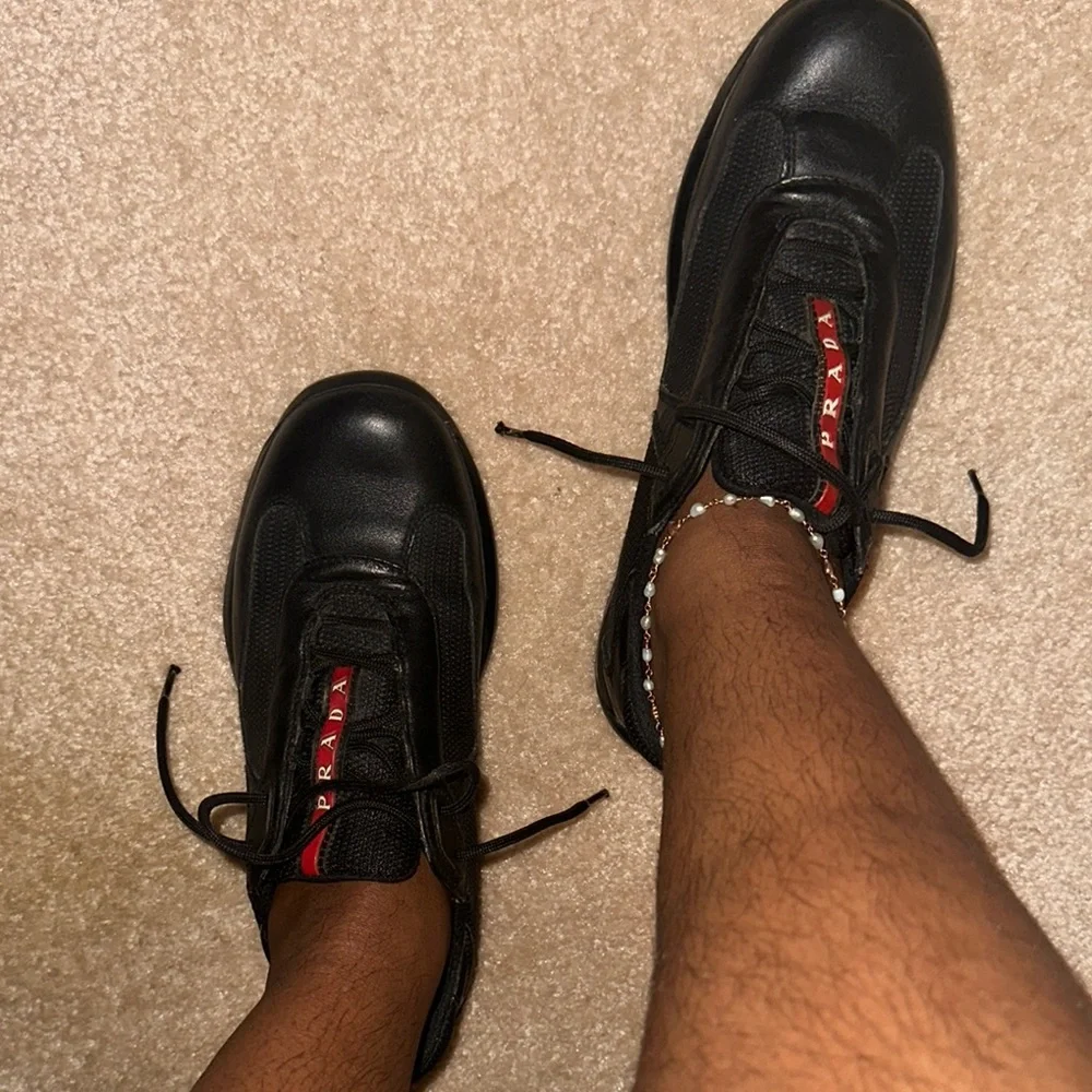 Prada Black Sneakers with Red Logo Tape - Picture 8 of 9
